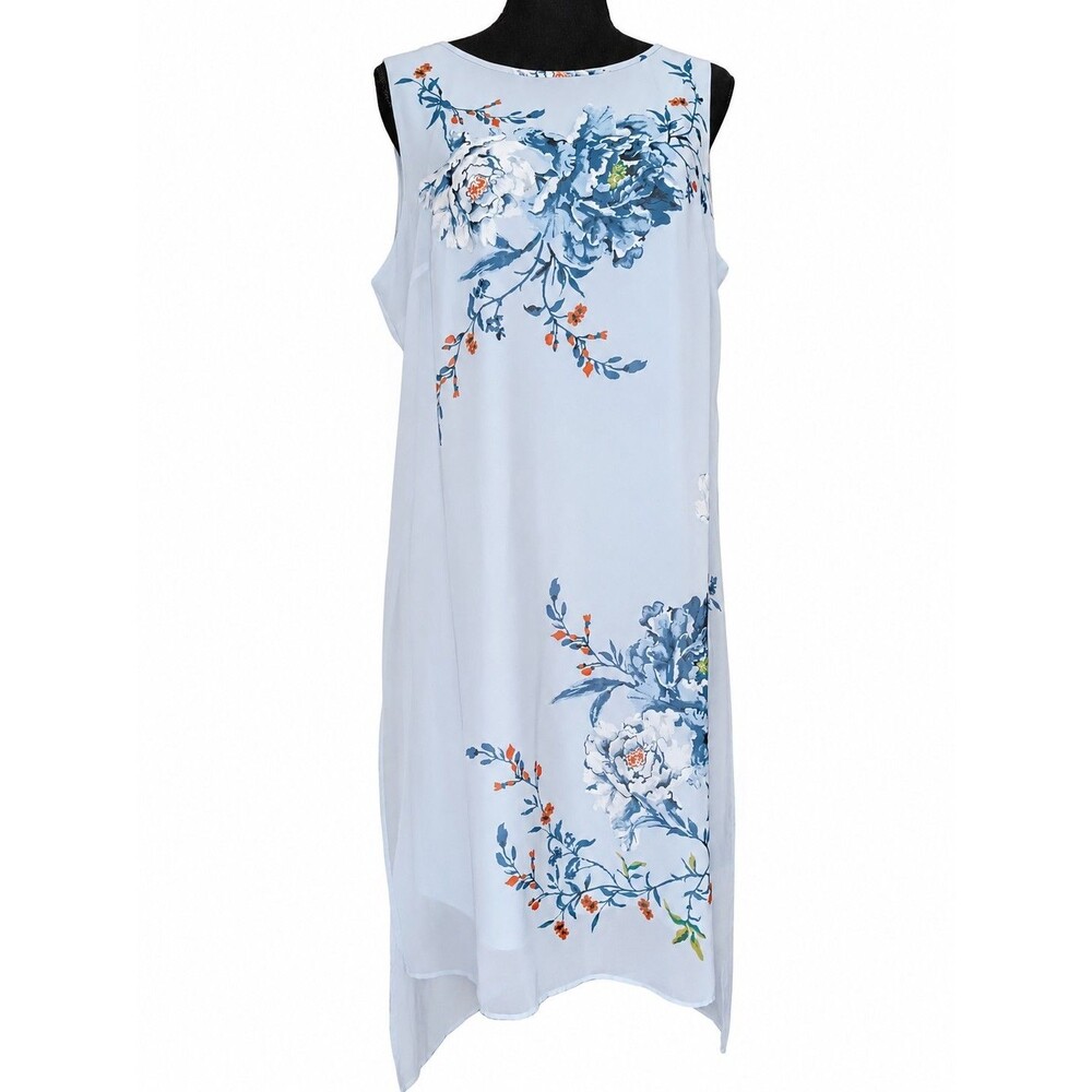 White House Black Market Sleeveless Blue Floral Dress Size Large